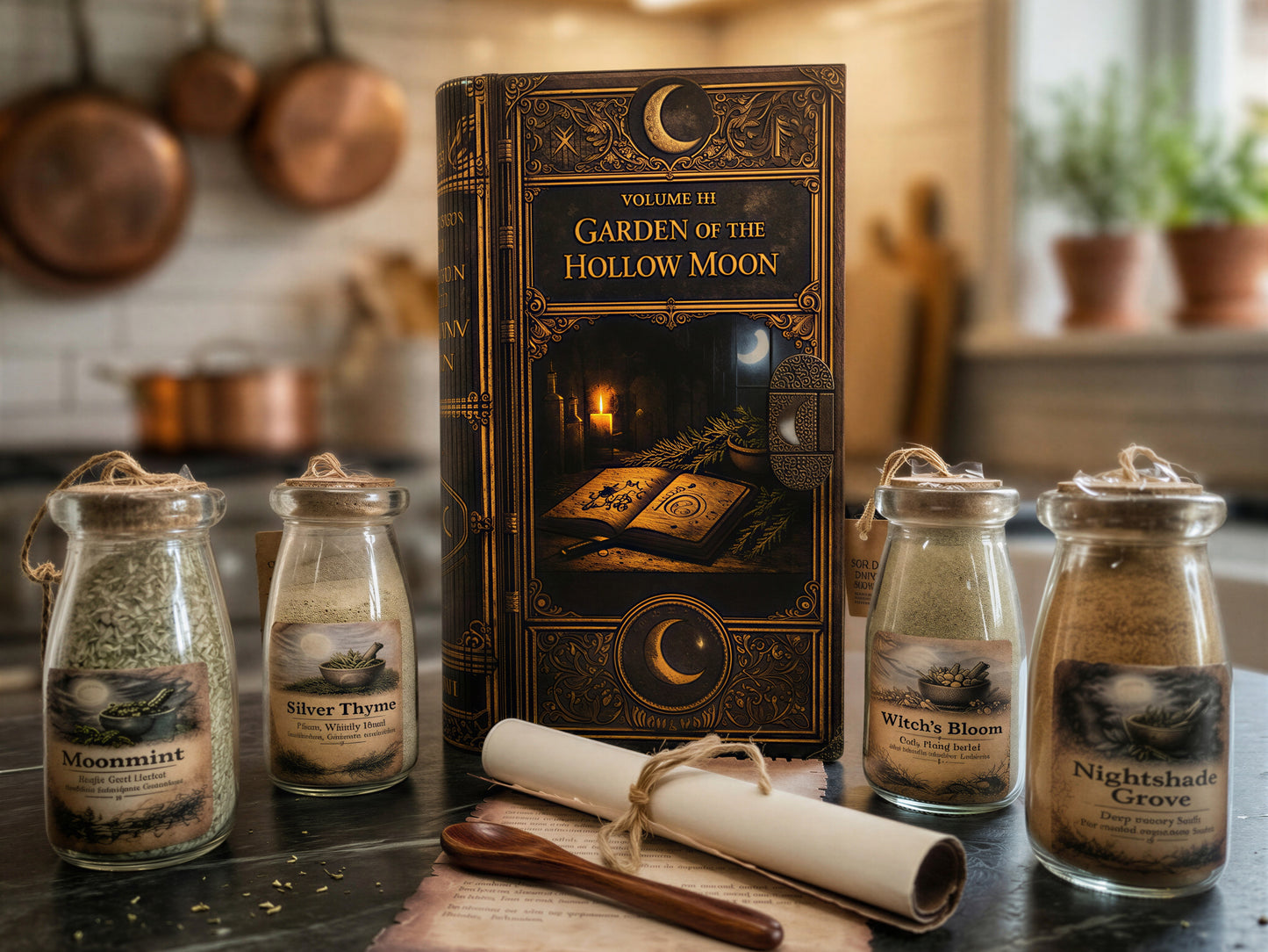 Vol III Garden of the Hollow Moon Handmade Wooden Spice Book
